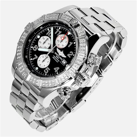 breitling super avenger a13370 black sticks dial 15ct diamond watch|Breitling a13370 diamonds.